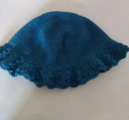 Crochet Cloche Sun Hat, Handmade Blue Cotton Summer Hat