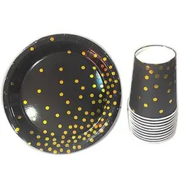 Black & Gold paper plate paper cup Set Partyware Gold Dote