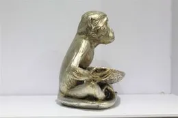 Cute Monkey Statue Holding a Woven Basket in his Lap. Resin Tray Bowl Dish Home Decoration Organizer with Gold Finish for Potpourri Fruit Snacks Keys