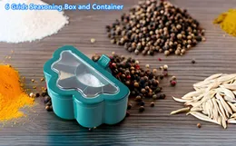 6 Grids Seasoning Box Clear Lid Multifunctional Space Saving Handheld Seasoning Box with 6 Scoops for Kitchen