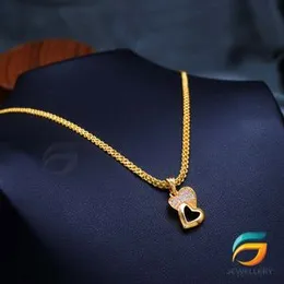 Gold Plated Chain With Pendant 18/24 inch 02MM Bismark Chain with Double Heart Pendant Necklace for Ladies & Girl.