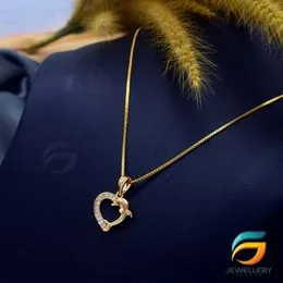 Gold Plated Guaranteed 18/24 inch 01mm Box Chain with Heart Dolphin Pendant Necklace for Ladies-45cm
