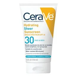 CeraVe Hydrating Sheer Sunscreen Broad Spectrum SPF 30 for Face & Body 89ml