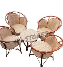 Cane sofa set rattan sofa set wewel putu set Four Chairs and stool 100%Handmade Rattan ferniture set A set of four rattan chairs with a matching circu