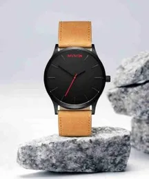 Men's watch MVMT collection ClassicBlack. MM01-BBRGL. 45mm (9mm high) black brushed steel case. Black dial ; Mineral glass. Black & Brown leather stra