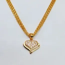 Gold Plated 4MM Bismarck Chain With Heart in Small White Stone Heart Pendant For Women.