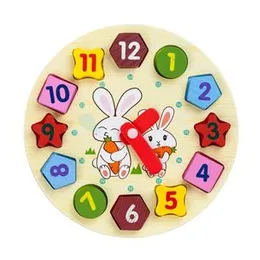 Wooden Cartoon Clock - Cartoon Wooden Analog Shape Sorting Teaching Clock for Children Preschool Learning Educational Toys