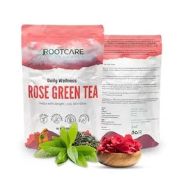 Rootcare Organics Rose Infused Green Tea - A Delicate Blend Of Green Tea Leaves And Fragrant Rose Petals Chai Patti | 100% Pure Natural Herbs | Pack O