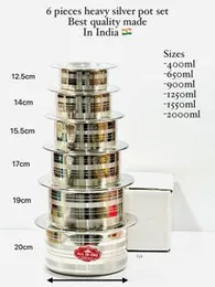 6 pieces heavy silver pot set Best quality - Made in india