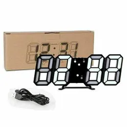 LED Night Wall Clock 3D Digital Alarm Watch Display Temperature Modern USB AA