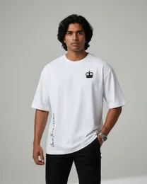 CRWN Minimal Logo Oversized T-Shirt for Men – Left Chest Print (Black & White)