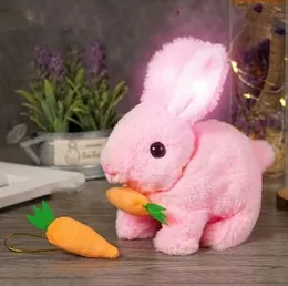 Simulation Electric Rabbit Pet Toy Cute Plush Stuffed Carrot Bunny Toy (Pink)