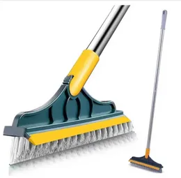 2-in-1 Floor Scrub Brush – Detachable Long Handle Cleaning Brush with Squeegee & Wiper