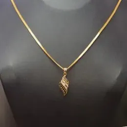 Gold plated 2mm Box Chain With  Wavy Leaf White Stone  Pendant.
