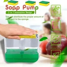 2 in one Special Soap Detergent Pump With FREE Sponge Kitchen Dish Wash Portable Dispenser