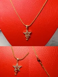 18Inch Shooting Star Pendant With White Stone and Fox Chain 22k Gold Plated