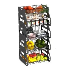 5-Tier Stackable Fruit Basket with Wheels for Kitchen and Storage