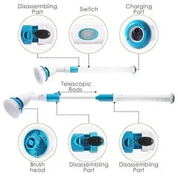 Milford Plastic Electric Spin Scrubber Machine Floor Bathroom Tiles Cleaner Tool with 3 Replaceable Brushes and Long Extension, pack of 1, White