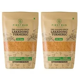 First Bud Organics Golden Spice Lakadong Turmeric Powder - 250gm x 2 | Organic Turmeric Powder & 7 to 12% High Curcumin Certified | Chemical Free