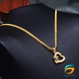 Gold Plated Chain With Pendant 18/24 inch 02MM Bismark Chain with Butterfly Heart Pendant Necklace for Ladies & Girl,.