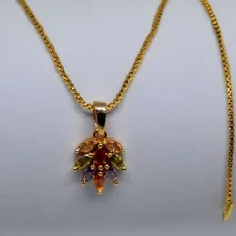 Gold Natural Multi-Color stone Pendant with Chain