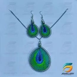 Silver Plated Jewellery Set Silver Chain With Peacock Design Pendant  With Earrings New Design pendant Necklace for ladies.