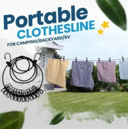 Portable Clothesline with 12 Clothespins – Retractable Windproof Elastic Laundry Line for Travel, Balcony & Outdoor Use