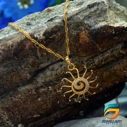 Gold Plated Guaranteed 18/24 inch Karali / Disco Chain with Medium Derana Sun Pendant Necklace for Ladies-60cm