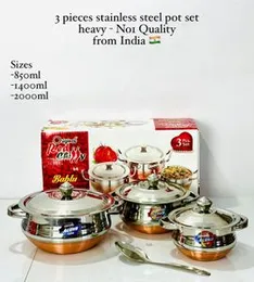 3 pieces stainless steel pot set heavy-No1 quality from india
