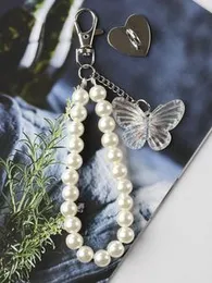 White pearl butterfly keychain