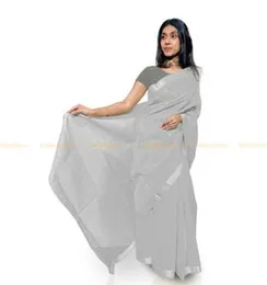 Grey With White Border  ORGANZA COTTON.