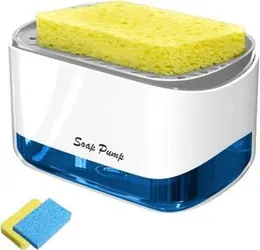 2-in-1 Countertop Soap Dispenser with Sponge Holder – Sink Caddy Organizer for Kitchen or Bathroom – Compact & Tidy Design