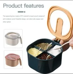 4 Grid Spice Jar Organizer Salt Shaker and Pepper Dustproof Jars for Spices Container Box Seasoning Set with Clear Lid