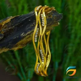 Choice Bangles Kolkata Designer Gold Metal Bangle Set White Line With Stone Fore Women.