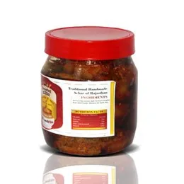 Growing Villagers Lemon Green Chilli Pickle Homemade Rajasthani Nimbu Mirchi Achar | 2 Jars Of 400 Grams Each FROM INDIA (SAM)