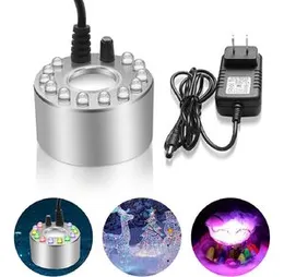 Mist Maker Mini Fog Maker 12 LED Mister Maker Fog Machine Atomizer Air Humidifier for Aquarium Water Fountain Pond Rockery Vase Birdbath Aquarium Fish