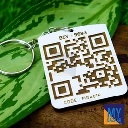 Customized QR Code Key Tags Personalized Plywood Key Tags Box Key Chain.