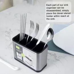 Cutlery Holder Stainless Steel Kitchen Utensil Holder Cutlery Basket Kitchen Organiser - 4 Compartments - 18 x 8.6 x 13 cm