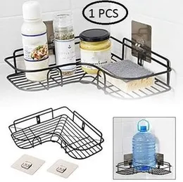 1-Pack No-Drill Corner Shower Caddy – Black Metal Wall-Mounted Triangle Shelf Organizer Rack for Bathroom, Kitchen, Toilet & Dorm Storage