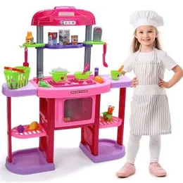 Kids Pretend Play Large Kitchen Playset with Shelf Food Spray Stove Oven Real Sounds and Light Set (0362)