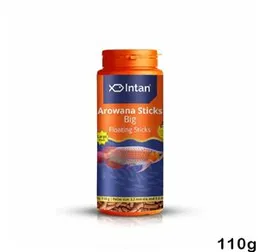 Intan Growel Arowana Sticks Big 110g (3.2x9.5mm Floating) Highly Nutritious Ornamental Fish Food for Arowanas, Large Cichlids like Peacock Bass & Osca