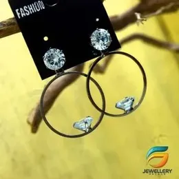 Black Silver Plated Round Earring With Small diamond Design For Women.