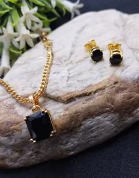 gold plated chain with pendent 18/24 inch 2.2 mm fox chain with black stone pendent neckless for women's.