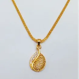 Gold Plated 2mm Bismarck Chain With Vermeil Style Filigree Drop Pendant  For Women.