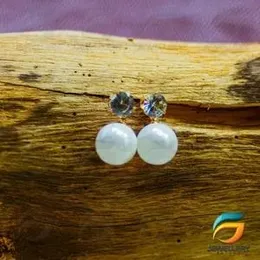 Gold Plated Anne Klein Drop Metal Dangle Earrings With White  Stone For Women.