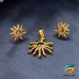 Gold Plated Sun Theme With Earrings and Pendent For Women