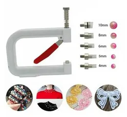 Pearl Setting Machine Tools Beads Rivet Fixing Machine with 5 Size Imitation Pearl Acrylic Beads for Hat Shoes Clothes DIY Craft+ 10g Pearls FREE