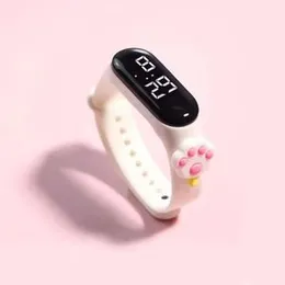 Digital Cat Paw Watch – White Silicone Strap with Pink Paw Charm & LED Display
