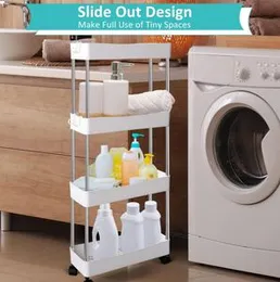 Slim Storage Cart, 4 Tier Bathroom Mobile Shelving Unit Organizer