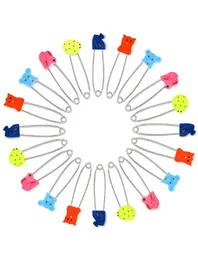 Baby Safety Pin 2.4 Inch Stainless Steel Diaper Pins with Plastic Head Animal Pattern Kids Newborn Safety Pin with Lock Buckle, Random Patterns